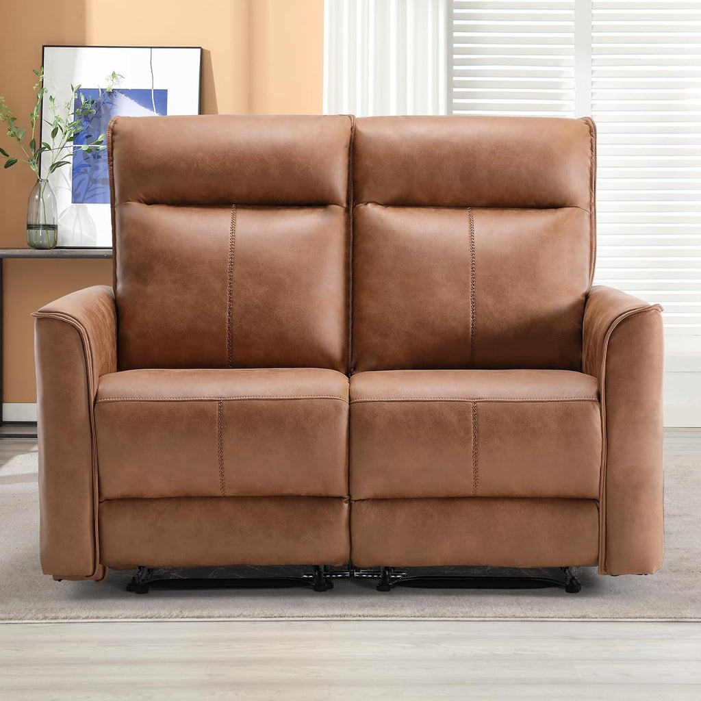 CANMOV Manual Loveseat Recliner Sofa, Wall-Hugger 2 Seat Reclining Love Seat Couches, Leathaire Reclining Sofa Set, Double Seater Recliner Chair for Living Room, Office, Apartment, Brown