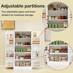 Locsear Kitchen Pantry Storage Cabinet w/LED, 50" Pantry Cabinets w/Doors and Adjustable Shelves, Freestanding Pantry Cupboard for Kitchen, Dinning Room, Living Room, Small Place, White