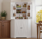 IRONCK Corner Cabinet, 72" Farmhouse Pantry Storage Cabinet, White | 6 Tiers Kitchen Pantry with 2 Adjustable Shelves, 240° Swivel Doors and Storage Rack for Kitchens, Dining rooms, Living rooms