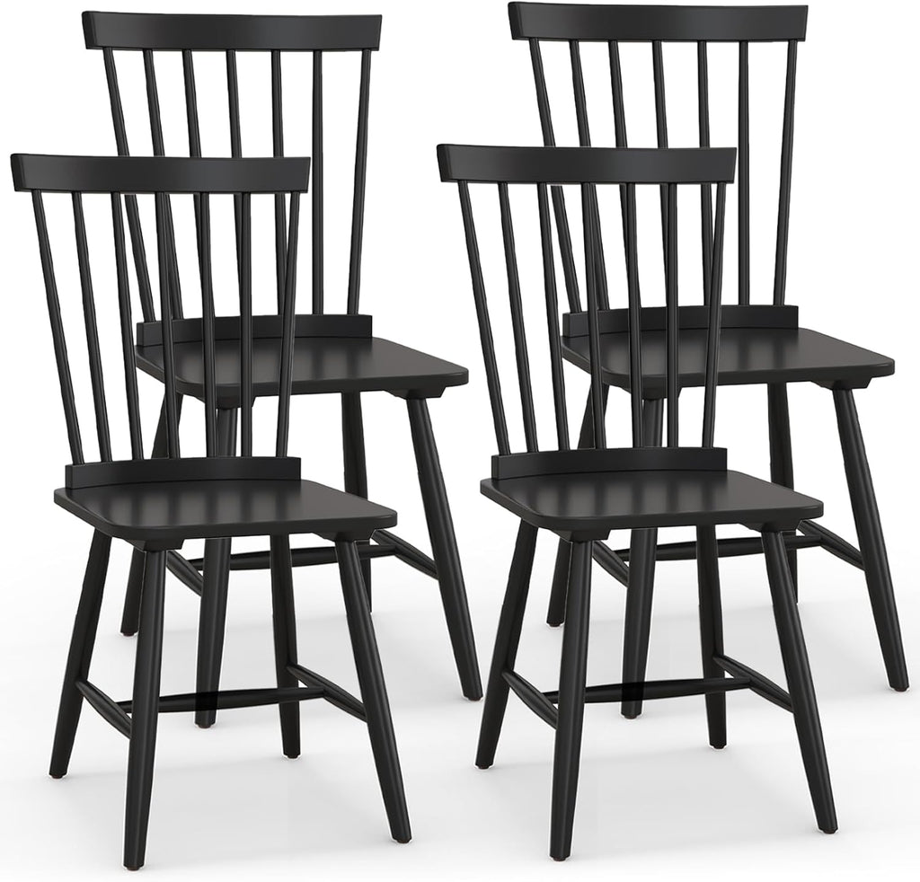 KOTEK Windsor Dining Chairs Set of 4, Wooden Kitchen Chairs with Spindle Back & Wide Seat, 400 LBS Weight Capacity, Armless Side Chairs for Dining Room, Living Room