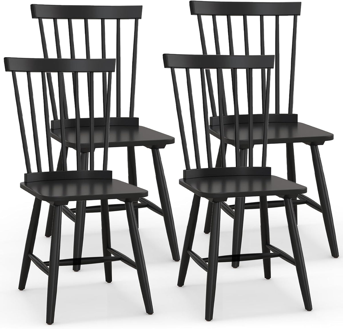 KOTEK Windsor Dining Chairs Set of 4, Wooden Kitchen Chairs with Spindle Back & Wide Seat, 400 LBS Weight Capacity, Armless Side Chairs for Dining Room, Living Room