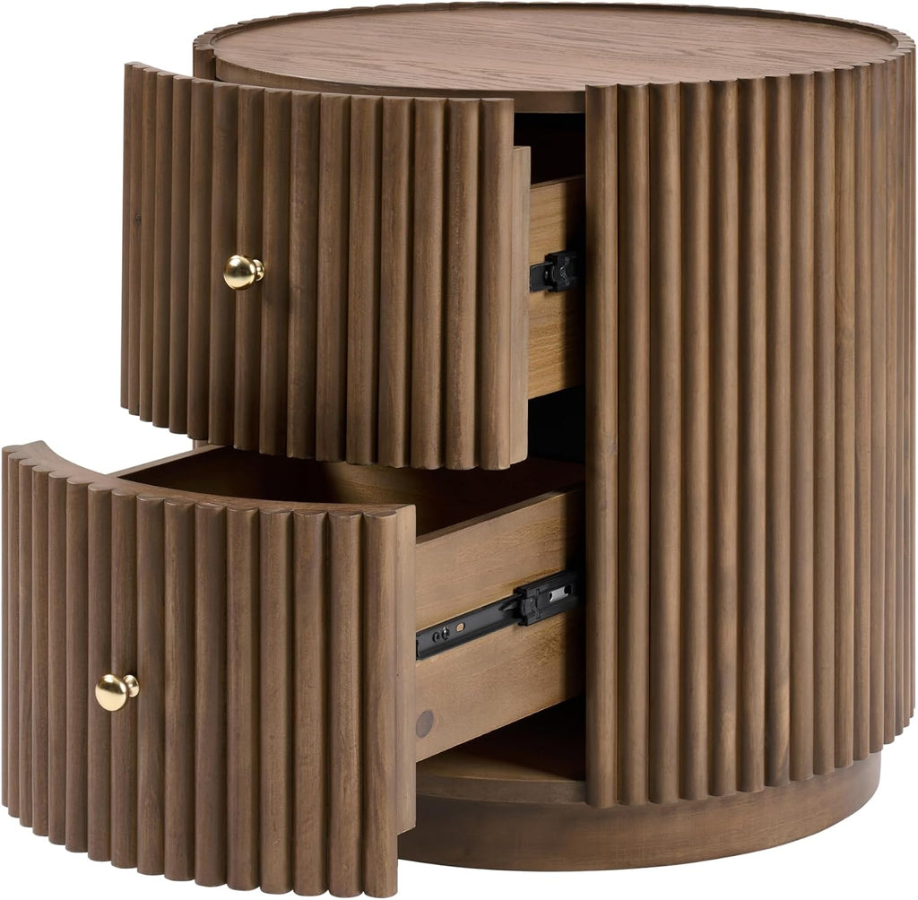 Christopher Knight Home Amano Modern Coffee Table Set of 2, Wooden Round Side Table and Coffee Table Set, Living Room Center Table Set, Walnut