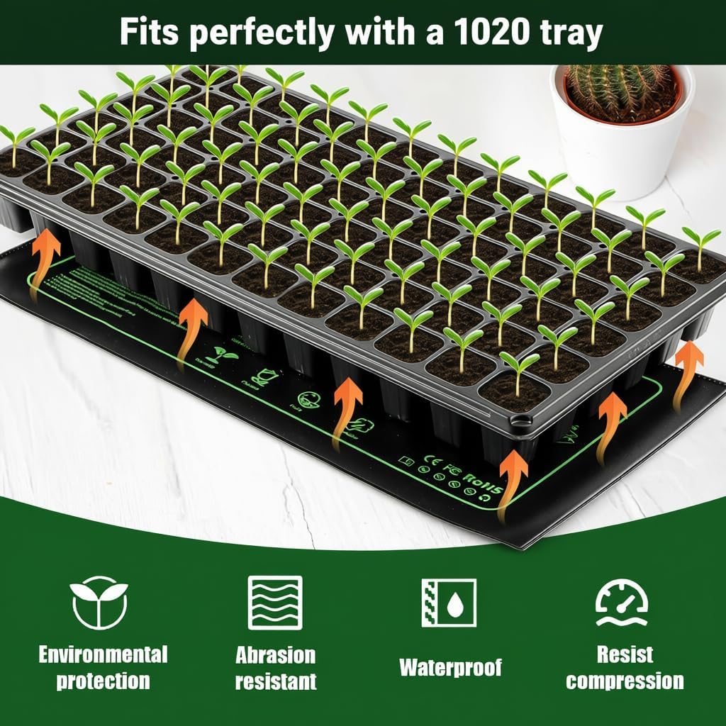 2 Pack Graphene Plant Heating Mat for 1020 Seedling Trays, 20W Waterproof Heating Pads for Seeds Germination and Microgreen Trays Thick and Reusable Gardening Gifts