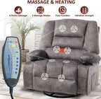 KCQ Oversized Swivel Rocker Recliner Chair with Massage Heat Cup Holders, Overstuffed Fabric Heated Massaging Swivel Glider Chair Rocking Recliner Chair, Grey