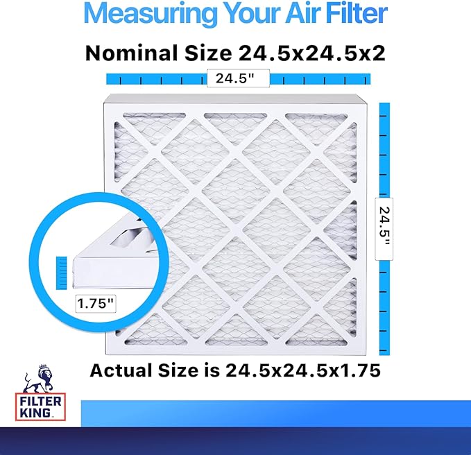 Filter King 24.5x24.5x2 Air Filter | 4-PACK | MERV 8 HVAC Pleated A/C Furnace Filters | MADE IN USA | Actual Size: 24.5 x 24.5 x 1.75"