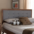 HomeStock Upholstered Headboard, Walnut Brown, Wall Mount, Mid-Century Modern Style Queen/Light Gray