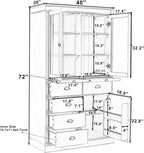 roomfitters 72" Kitchen Pantry Organizers and Storage Kitchen Cabinet, Storage Hutch with Glass Doors, 5 Drawers, White