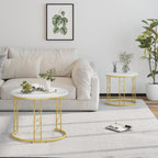 Garden 4 you Coffee Table Faux Marble Nesting Table for Small Place 2 Sets Modern Furniture Living Room Sets End Side Table Night Stand for Bed Room Dining Room (White & Gold)