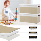 Extra Large Toy Storage Box with Lid,Toy Chest Bin Basket with Dividers | Sturdy Toy Organizer Bin for Kids, Boys, Girls, Nursery, Closet, Bedroom, Playroom 35.5"x17" x17" (Beige and White)