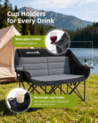 Abahub 2-Person Folding Camping Chair Loveseat Couch Chairs, 650 LBS Portable Quad Fold for Outdoor Camping, Lawn, Backyard, Patio, Tailgating, Sports, Soccer Games & Beach Days Black Grey