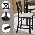 KEIKI 5-Piece Standard Height Dining Table Set with Square Table and 4 X-Shaped Backrest Upholstered Chair, for 4 Person, Modern Wooden Table Set, Easy Assembly, for Kitchen, Dining Room, Black+Oak