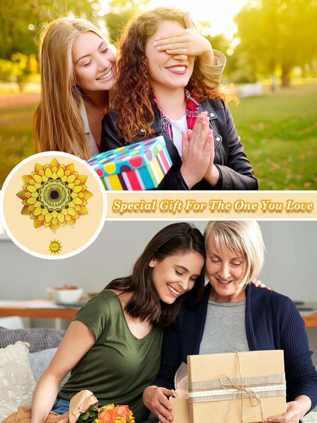 Sunflower Wind Spinner-3D Metal Hanging Wind Spinners, Perfect Ornament Gifts for Women/Men, 12 Inch Spinfinity Wind Spinner for Outdoor & Indoor Decorations, Yard Art, Garden Decoration