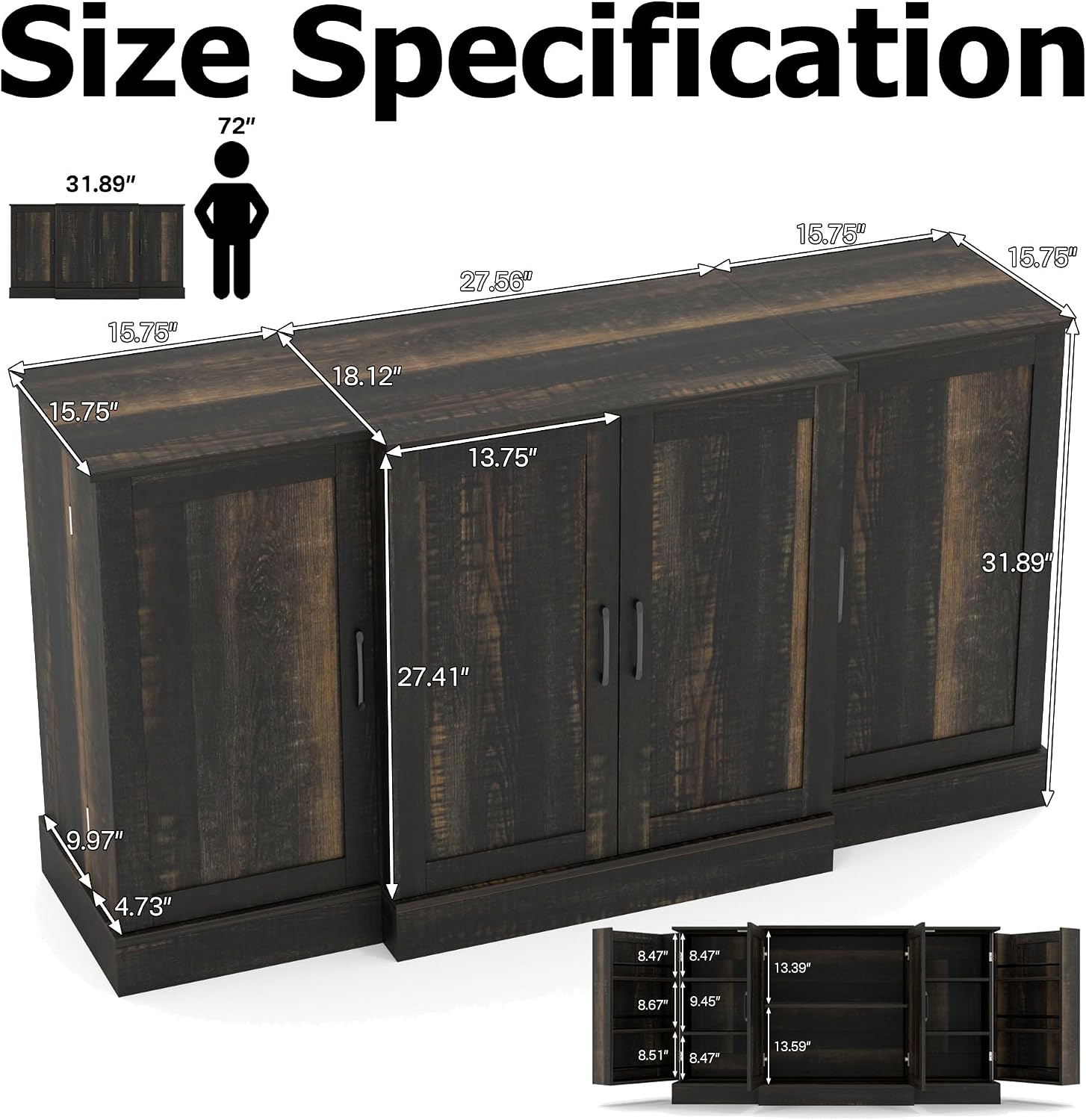 Buffet Cabinet with Storage,59" Large Farmhouse Sideboard Buffet Cabinet with Doors,Kitchen Buffet Storage Cabinet with Adjustable Shelves,Bar Station Table for Kitchen,Dining Room,Living Room