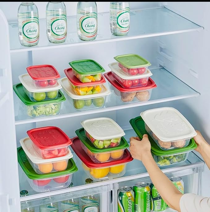 Plastic Food Storage Container Set, 4 Containers with Lids, Assorted Colors (RECTANGULAR MERRY)