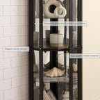 Corner Curio Cabinet, 70" H Lighted Glass Display Cage with Tempered Glass Doors and 5 Adjustable Shelves, Light Bulb Inclued, Wine Bar China Cabinet for Living Room (Black)