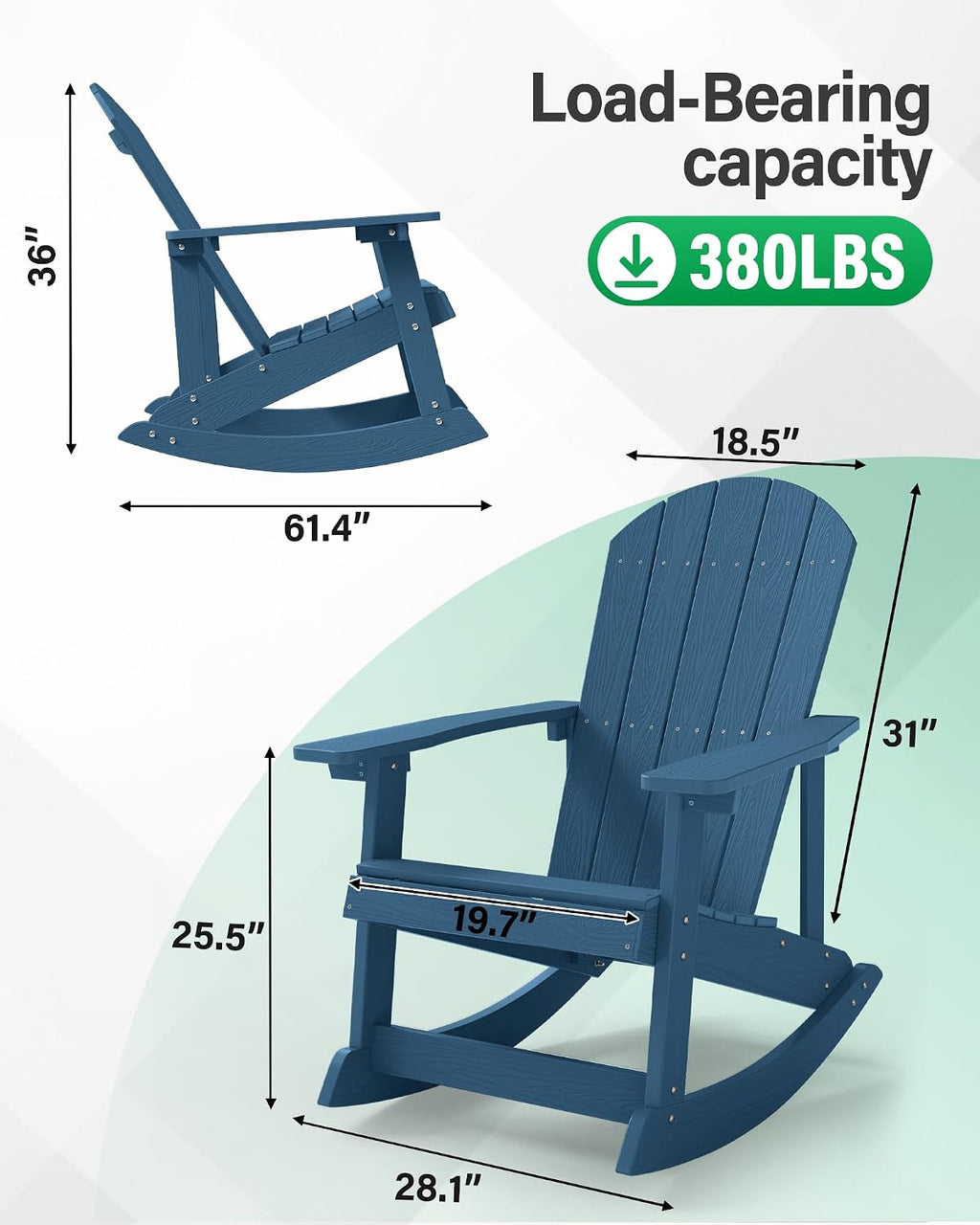YEFU Outdoor Rocking Chair Set of 2,Adirondack Rocking Chair,Patio Rocker Chair with Wide Back,Oversized Rocker Chair Look Like Real Wood, for Lawn, Porch, Backyard, Indoor and Garden(Navy Blue)