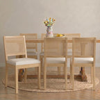 Vintage French Country Dining Chairs Set of 6, Rattan Dining Chairs with a Low Square Back, Beige Upholstered Dining Chair, Sillas para Comedor, Kitchen & Dining Room Chair (Beige, 6Pcs)