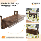 VINGLI 48in Acacia Wood Folding Balcony Hanging Table – Adjustable Height & Width, Balcony Railing Table Ideal for Different Railing Widths, Perfect for Balcony, Patio, Rectangular,Carbonized Color
