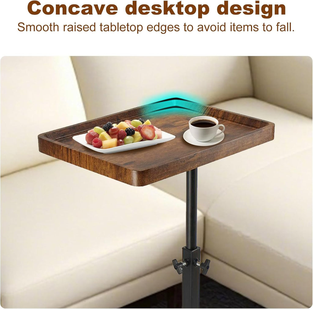 Side Table TV Tray for Couch,Height Adjustable C Shaped End Table for Small Spaces,Bedside Bathroom Living Room (Vintage Brown)