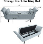 Velvet Storage Bench for Bedroom End of Bed Ottoman, Button-Tufted Upholstered Bed Benches for Bedrooms King with Rolled Arms and 4 Sturdy Wood Legs, Footstool for Bedroom (Slate Gray)