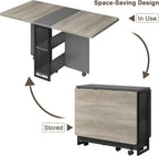 IDEALHOUSE FoldingTable, Drop Leaf Dining Table with 6 Wheels and 2-Layer Storage Shelf, Space Saving Table for Small Spaces (Slate Oak, 50.1" D x 31.4" W x 29.5" H)