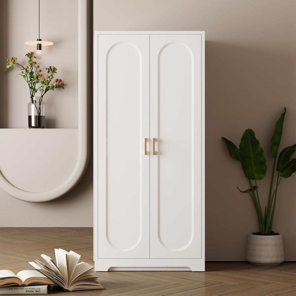 UNICOLY 60" Kitchen Pantry Cabinet, Metal Storage Cabinet with Doors and Adjustable Shelves, Tall Steel Cabinets for Kitchen, Living Room, Dining Room, Assembly Required, White