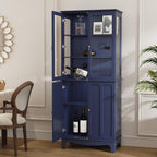 ARTPOWER 72" Freestanding Kitchen Pantry Storage Sideboard, Classical Tall Cabinet with Glass Door and Adjustable Shelves for Kitchen, Livingroom and Dining Room, Navy Blue