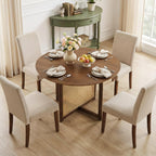 Giantex 37.5" Round Dining Table for 2-4, Farmhouse Kitchen Table with Solid Rubberwood Pedestal & Rattan Base, Modern Small Circle Dinner Table for Dinette Living Room