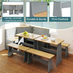 Breakfast Nook Kitchen Corner Dining Table with Bench Chair Set, Space-Saving 3-5 Seat L-Shape Set and 3-Piece Kitchen Nook Set for Family Home Grey Wood