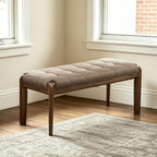 Lartis Solid Wood Dining Bench, Grid Quilted Button Tufted Cotton Linen Upholstered Bench, Angular Tapered Wooden Legs, Padded End of Bed & Entryway Bench, Easy Leg Assembly