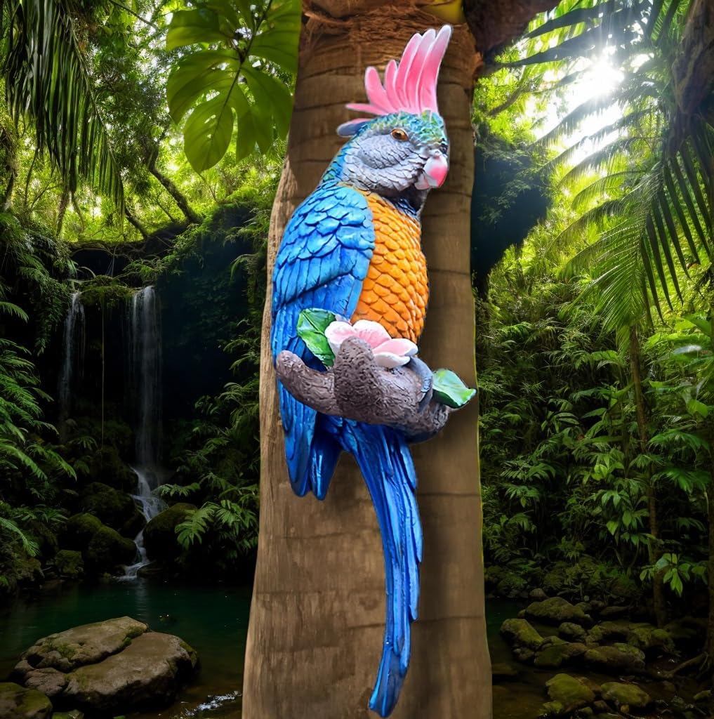 Teaeeno Tropical Hanging Parrot for Outdoors,Tropical Bird Wall Decor, Tiki Outdoor Decor,Home Ornament Decor for Tiki Bar,Perfect for Yard Ornaments,Tree Decorations Outdoor,Patio,Lawn,Tree Trunk