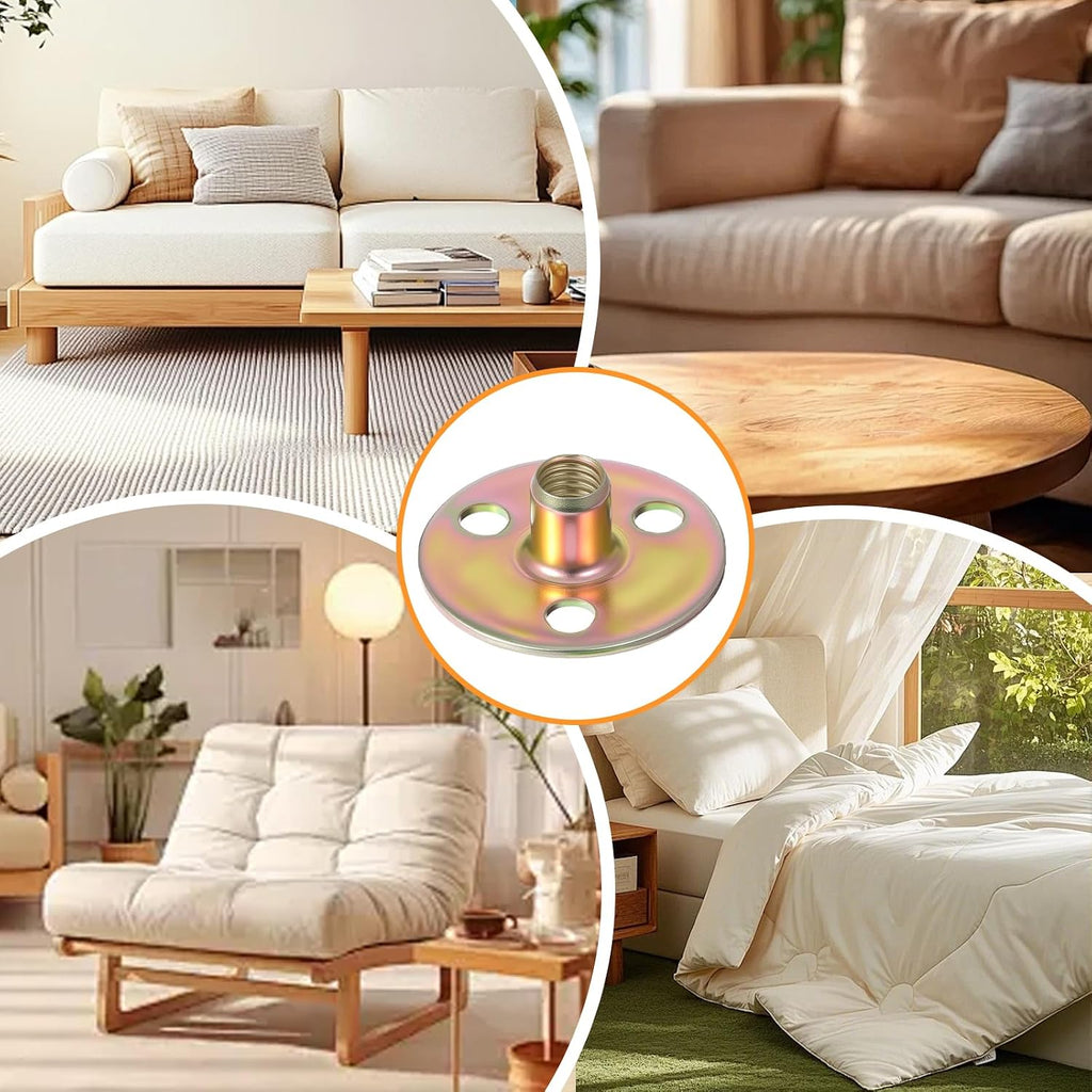 6 Sets Furniture Leg Mounting Plates 5/16 Furniture Leg Mounting Plates Three Hole Cylindrical Plate with 18 Screws Cylindrical Plate Nut T Nuts for Sofa Chair Cabinet Couch Strengthen Weak Feet