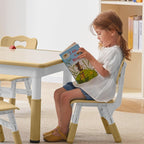 DOREROOM Adjustable Kids Table & 2 Chairs Set, 31.5" L x 23.6" W, Beige-W | Graffiti Desktop,Table Supports 300 lbs,Toddler Ages 2-8，FSC-certified, Children Activity Table for Daycare, Classroom, Home
