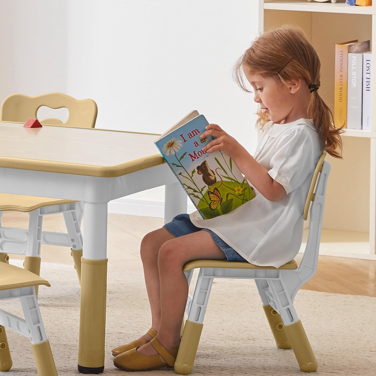 DOREROOM Adjustable Kids Table & 2 Chairs Set, 31.5" L x 23.6" W, Beige-W | Graffiti Desktop,Table Supports 300 lbs,Toddler Ages 2-8，FSC-certified, Children Activity Table for Daycare, Classroom, Home