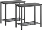 Hoctieon 2 Tier End Table, Sofa Side Table, Narrow Side Shelf with Storage, Slim Nightstand for Small Spaces, Metal Frame, for Living Room, Bedroom, Sofa Couch, Hall, Black, 2 Set