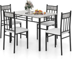 GIANTEX 5-Piece Dining Table Set for 4, Kitchen Table and Upholstered Chairs Set with Faux Marble Tabletop & Metal Frame, Space-Saving Dinette Set for Breakfast Nook, Small Space, Grey
