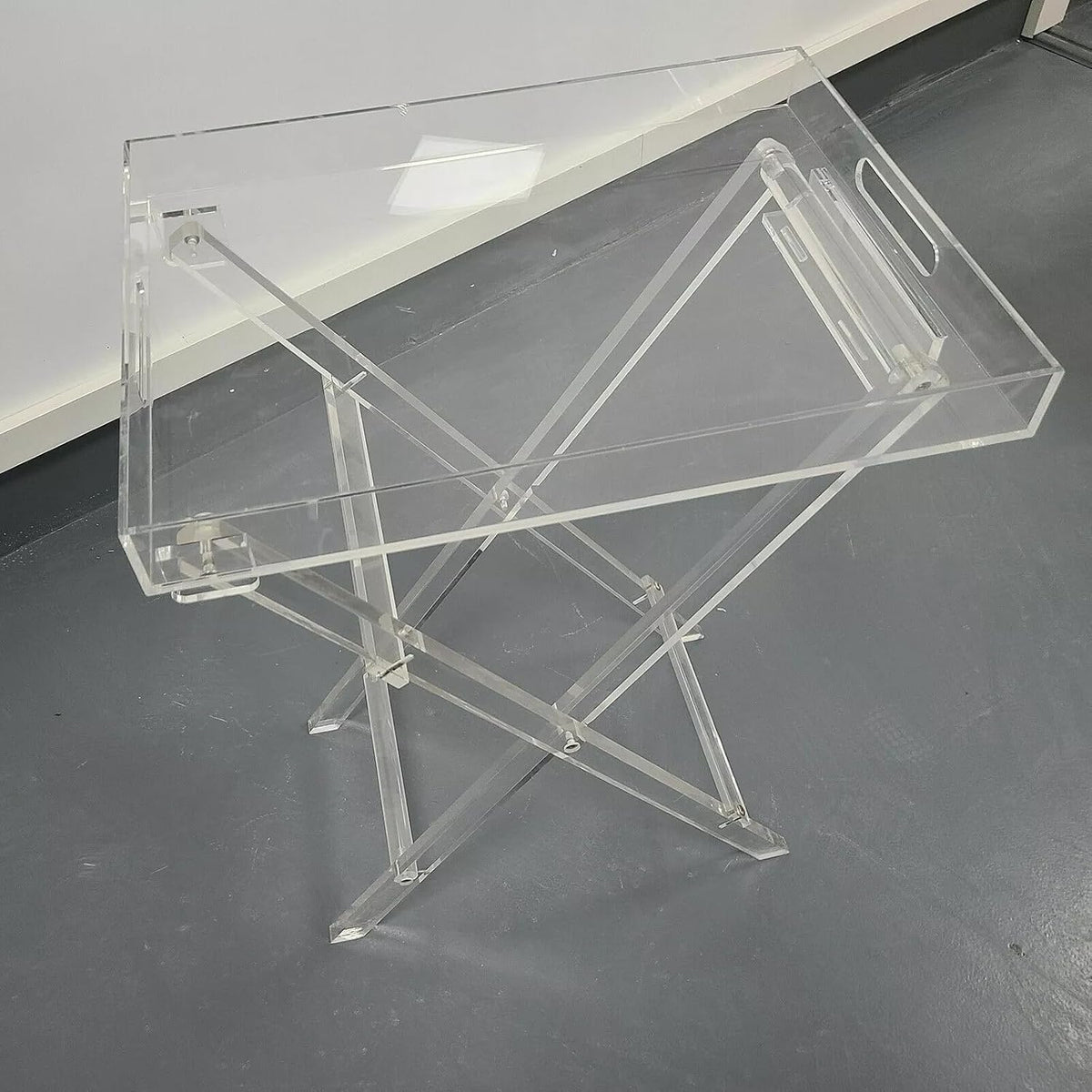 Acrylic Side Table Folding Tray Tables Modern End Table Clear Table Folding TV Tray Table for Living Room Kitchen Bedroom Garden
