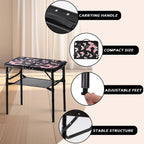 YihuiKo Small Camping Table, Vintage French Butterfly Pattern Folding Table | Adjustable Height, Lightweight Portable Folding Table, For Patio/Garden/Travel/Living Room, Carry Handle, Storage Net