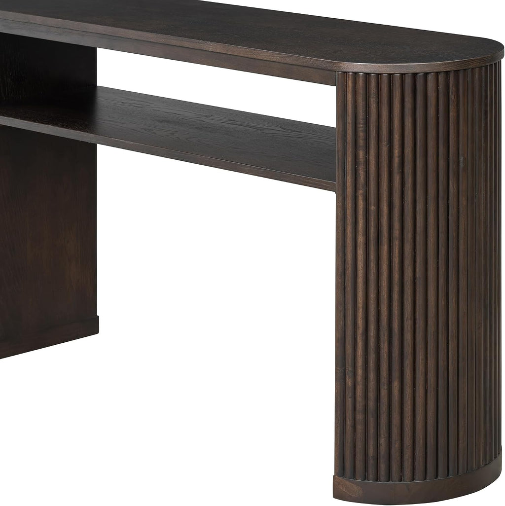 Vintage Farmhouse Console Table with Fluted Legs & Ash Veneer Top - Oval Entryway Sofa Table, Rustic Accent with Open Storage Shelf, Distressed Finish Options (Espresso9)