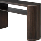 Vintage Farmhouse Console Table with Fluted Legs & Ash Veneer Top - Oval Entryway Sofa Table, Rustic Accent with Open Storage Shelf, Distressed Finish Options (Espresso9)