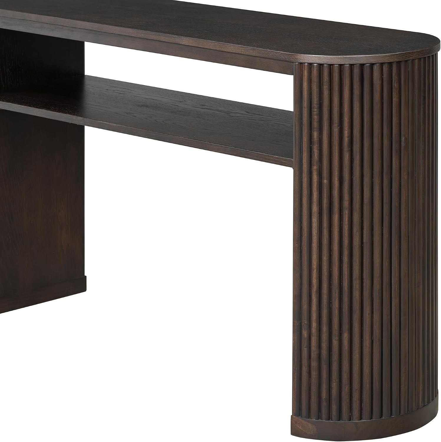 Vintage Farmhouse Console Table with Fluted Legs & Ash Veneer Top - Oval Entryway Sofa Table, Rustic Accent with Open Storage Shelf, Distressed Finish Options (Espresso9)