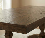 WAMPAT 74.8-inch Long Vintage Farmhouse Dining Table for 6-8 People,Sturdy Wooden Frame,Weathered Textured Tabletop,Solid Wood Double Pedestal Legs with T-Shaped Feet,Non-Extendable,Dark Walnut Brown