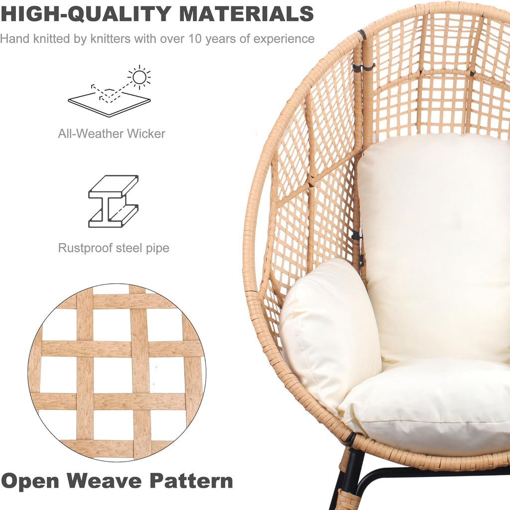 2 pcs Oversized Wicker Egg Chair Outdoor Indoor - Rattan Patio Egg Lounge Chairs with Cushion 500lbs Capacity for Living Room, Balcony, Backyard