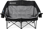 Huskfirm High Back Double Camping Chair 2 Person Camping Chair Low Seat Loveseat Camping Chair Fully Padded Oversized Camping Couch for Adults - Supports 650 LBS with Cup Holders Carry Bag - Black