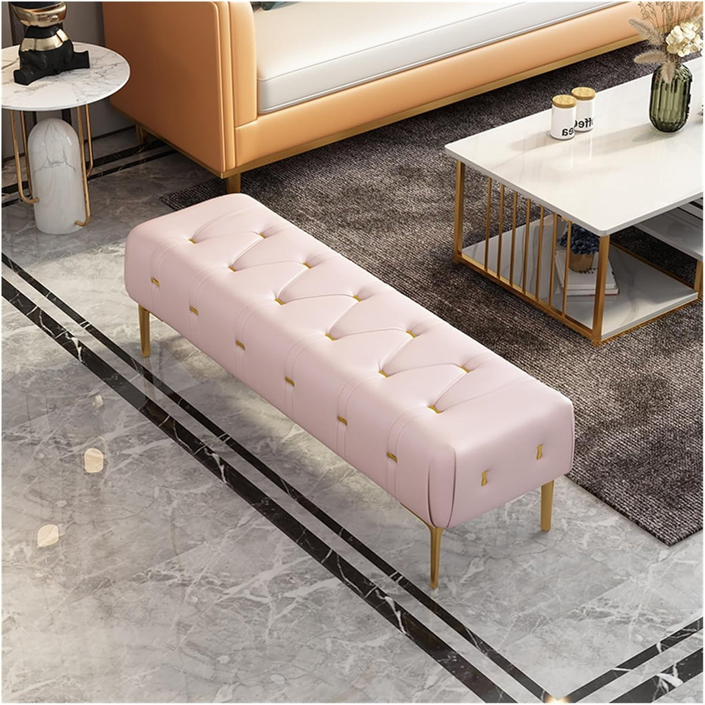 Modern Upholstered Tufted Bench with Padded Seat, Footrest Foot Stool with Sturdy Metal Leg, Leather for Bedroom Living Room Entryway Entryway(Pink,100 * 40 * 43cm)