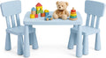 Relaxdays Children's Furniture Set, 1 Children's Table, 2 Chairs, Wipe-Clean, Lightweight Plastic, Seating Corner for Children's Room, Blue