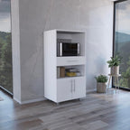 Pantry Cabinet with Microwave Stand, Multi-Functional Design Featuring a Drawer and Two Doors, for Kitchen Organization and Storage Solutions