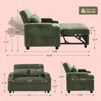 VINGLI Green Futon Sofa Bed Convertible Loveseat Sleeper Sofa Couch, Corduroy Pullout Sofa Fold Out Couch Bed with USB Ports, Cup Holders, Armrest for Living Room, Bedroom Apartment Room