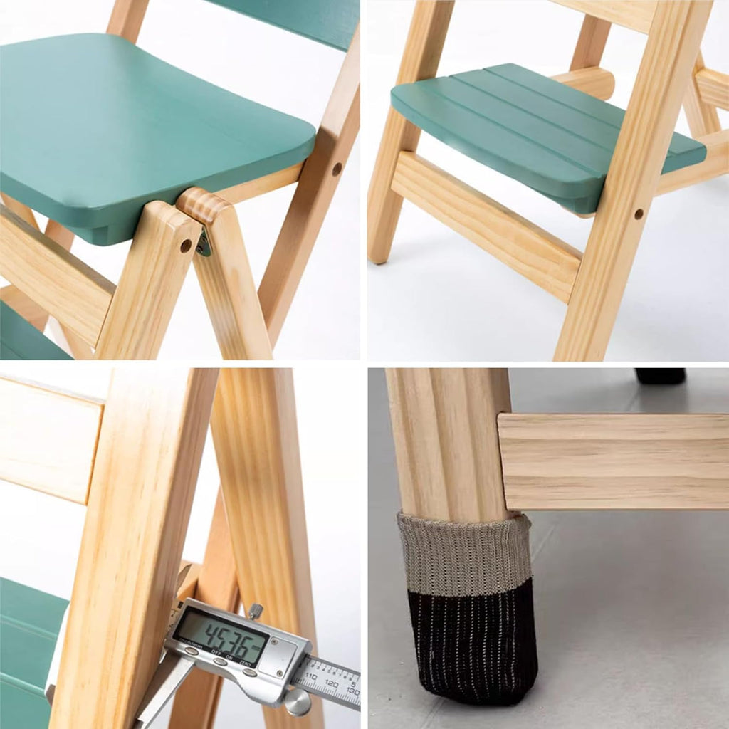 Folding Bar Stool, 3 Step Portable Adults Solid Wood Ladder Stool, Green | 3 Step Folding Stool Multifunction Portable for Household Kitchen, Counter Chair, Bathroom Storage Shelf