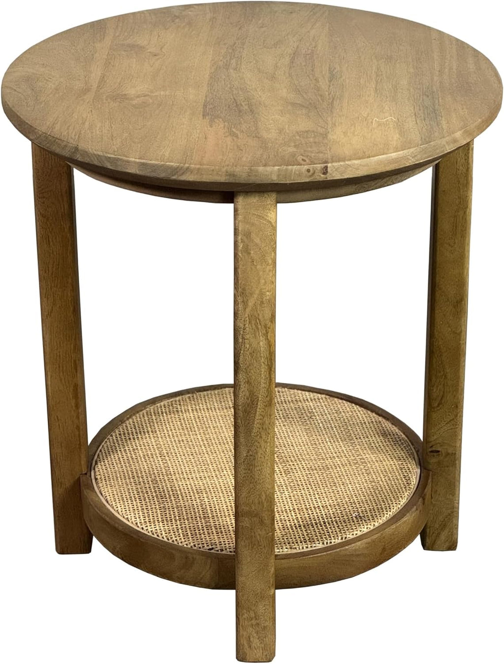 Carolina Chair & Table Haven 20" Round Accent Table with Handwoven 1 Cane Shelf Vintage Blonde Acacia Finish Wooden Side Table Compact Home Storage Furniture for Bedroom, Living Room, Dining Room